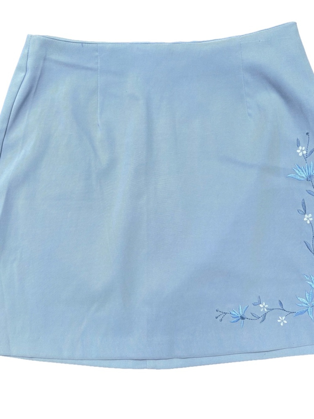 Vintage Y2K A. Byer Pale Blue Mini Skirt with Floral Embroidery